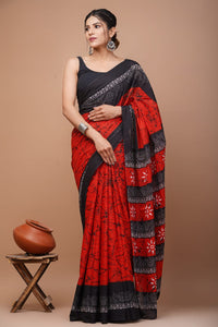 Printed Pure Cotton Mulmul Saree With Blouse