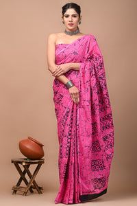 Printed Pure Cotton Mulmul Saree With Blouse