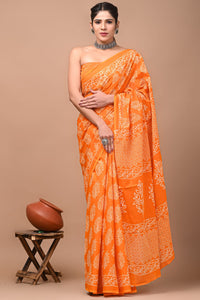 Printed Pure Cotton Mulmul Saree With Blouse