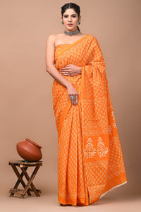 Printed Pure Cotton Mulmul Saree With Blouse