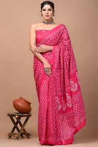 Printed Pure Cotton Mulmul Saree With Blouse