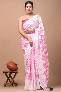 Printed Pure Cotton Mulmul Saree With Blouse