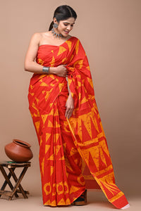 Printed Pure Cotton Mulmul Saree With Blouse