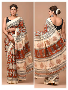 Printed Pure Cotton Mulmul Saree With Blouse