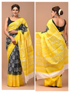 Printed Pure Cotton Mulmul Saree With Blouse