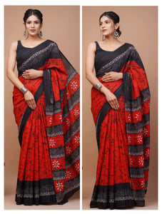 Printed Pure Cotton Mulmul Saree With Blouse