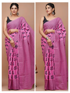 Printed Pure Cotton Mulmul Saree With Blouse