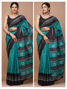 Printed Pure Cotton Mulmul Saree With Blouse