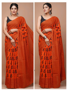 Printed Pure Cotton Mulmul Saree With Blouse