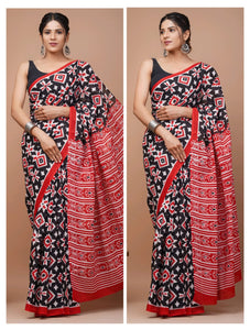 Printed Pure Cotton Mulmul Saree With Blouse