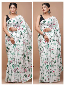 Printed Pure Cotton Mulmul Saree With Blouse