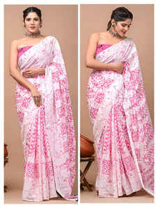 Printed Pure Cotton Mulmul Saree With Blouse