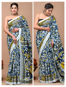 Printed Pure Cotton Mulmul Saree With Blouse