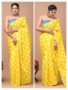 Printed Pure Cotton Mulmul Saree With Blouse