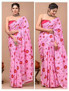 Printed Pure Cotton Mulmul Saree With Blouse