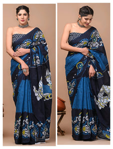 Printed Pure Cotton Mulmul Saree With Blouse