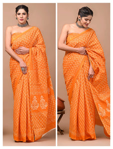 Printed Pure Cotton Mulmul Saree With Blouse