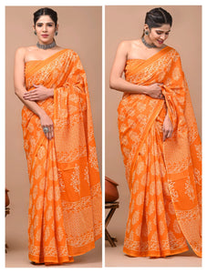 Printed Pure Cotton Mulmul Saree With Blouse