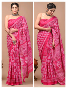 Printed Pure Cotton Mulmul Saree With Blouse