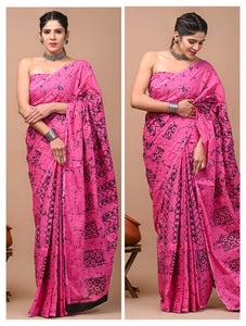 Printed Pure Cotton Mulmul Saree With Blouse