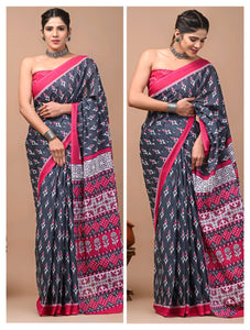 Printed Pure Cotton Mulmul Saree With Blouse