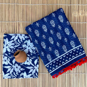 Printed Pure Cotton Mulmul Saree With PomPom Lace