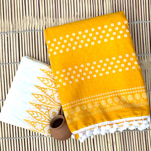 Printed Pure Cotton Mulmul Saree With PomPom Lace