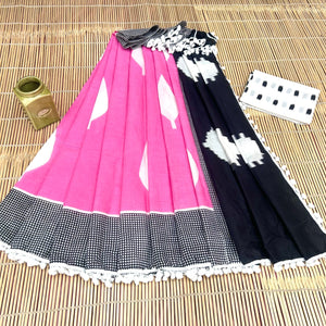 Printed Pure Cotton Mulmul Saree With PomPom Lace