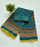 Printed Pure Cotton Mulmul Saree With PomPom Lace