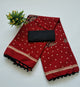 Printed Pure Cotton Mulmul Saree With PomPom Lace