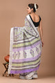 Block Printed Cotton linen Saree With Unstiched Blouse