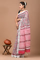 Block Printed Cotton linen Saree With Unstiched Blouse