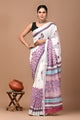 Block Printed Cotton linen Saree With Unstiched Blouse