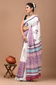 Block Printed Cotton linen Saree With Unstiched Blouse