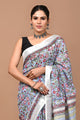 Block Printed Cotton linen Saree With Unstiched Blouse