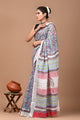 Block Printed Cotton linen Saree With Unstiched Blouse