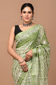 Block Printed Cotton linen Saree With Unstiched Blouse