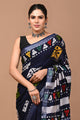 Block Printed Cotton linen Saree With Unstiched Blouse