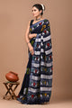 Block Printed Cotton linen Saree With Unstiched Blouse