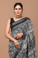 Block Printed Cotton linen Saree With Unstiched Blouse