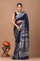 Block Printed Cotton linen Saree With Unstiched Blouse