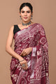 Block Printed Cotton linen Saree With Unstiched Blouse