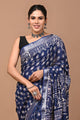 Block Printed Cotton linen Saree With Unstiched Blouse