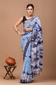 Block Printed Cotton linen Saree With Unstiched Blouse