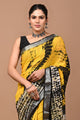 Block Printed Cotton linen Saree With Unstiched Blouse