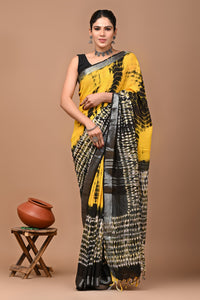 Block Printed Cotton linen Saree With Unstiched Blouse