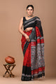 Block Printed Cotton linen Saree With Unstiched Blouse