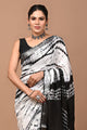 Block Printed Cotton linen Saree With Unstiched Blouse