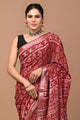 Block Printed Cotton linen Saree With Unstiched Blouse