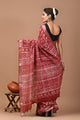 Block Printed Cotton linen Saree With Unstiched Blouse